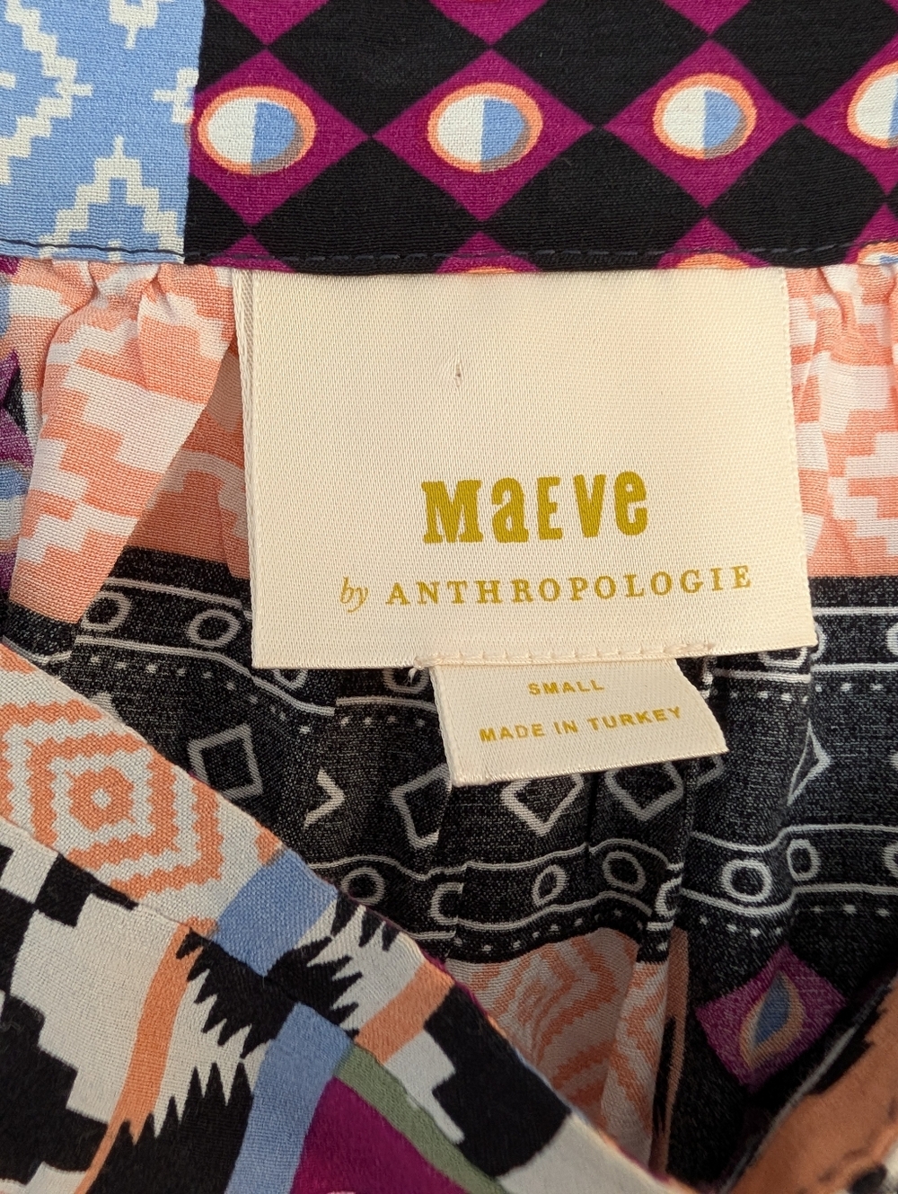 Anthropologie Maeve Patchwork Print Tunic Blouse S Boho Cottagecore Puff Sleeve - Picture 4 of 8